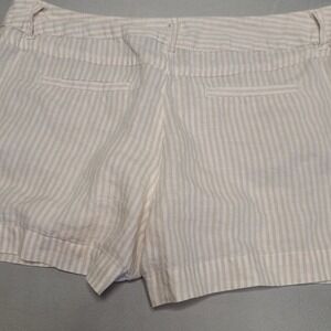 Cynthia Rowley Linen Shorts Womens 8‎ Tan White Striped Coastal Summer Beach